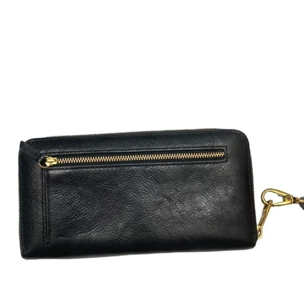 Fossil black leather wristlet clutch wallet